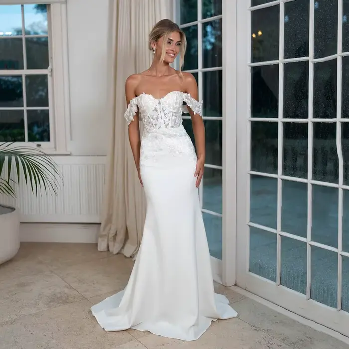 Robes de mariée de luxe 2026, corset épaules dénudées, appliques en dentelle, robe de mariée sirène,