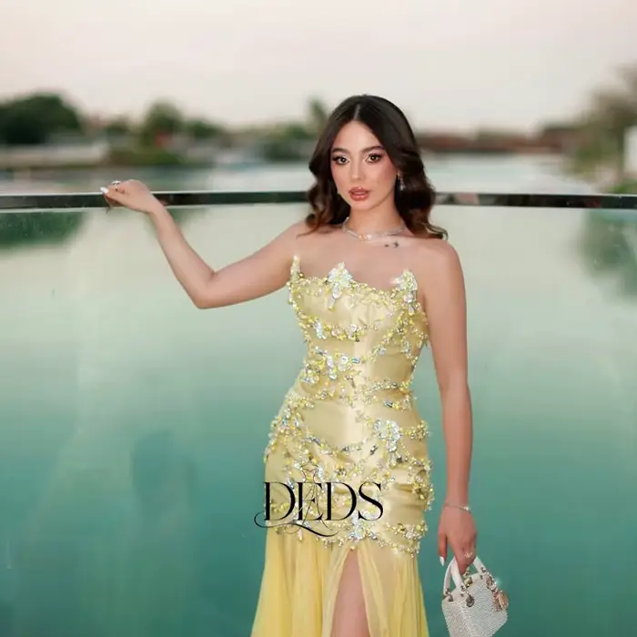 DEDS Robes de soirée personnalisées à fleurs jaunes
