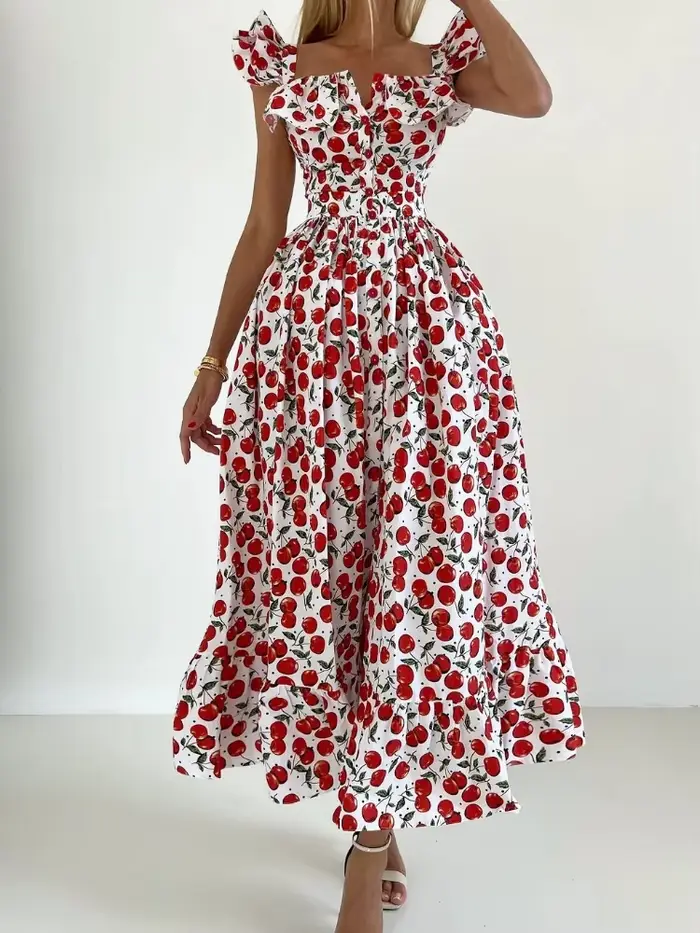 Robe longue Chic imprimée à volants pour femmes