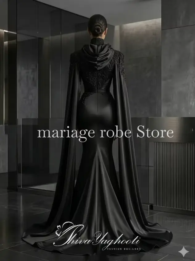 Robes de soirée de luxe noires musulmanes arabes avec cape
