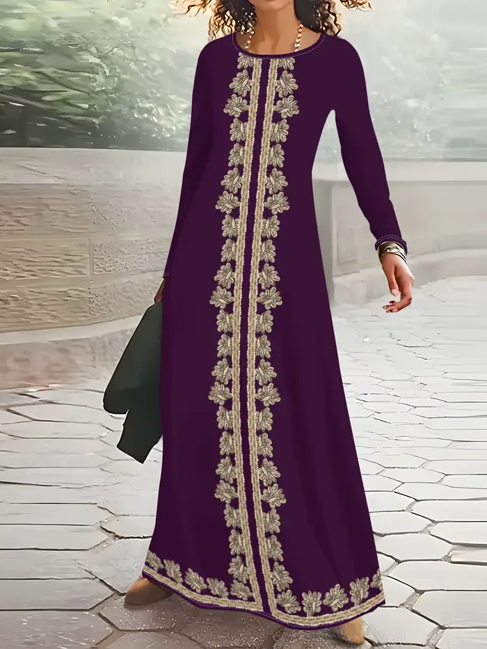 Robe de vacances à imprimé floral et rayures verticales pour femmes, robe midi à manches longues et