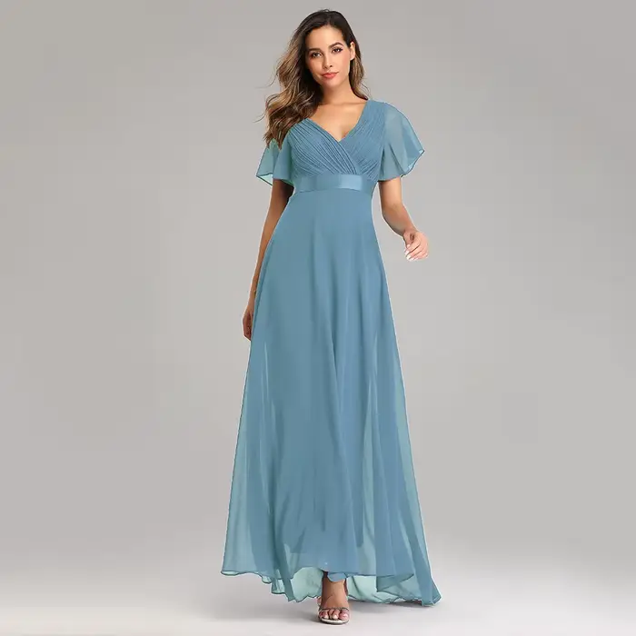 Robe de soirée élégante en mousseline de soie avec col en V et volants pour femmes, occasions spéciales, soirée officielle, mariage