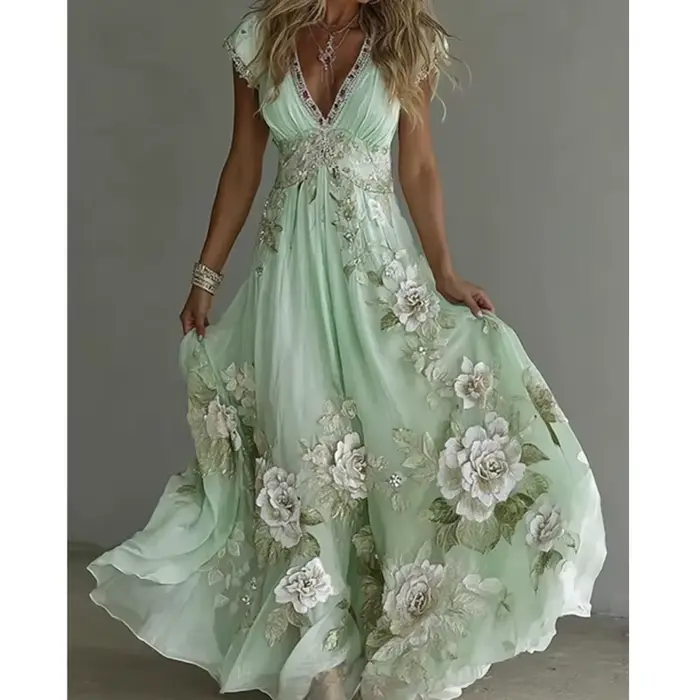 Robe longue d'été pour femme à motif 3D