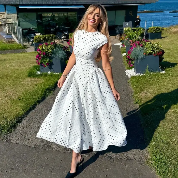 Talenza blanc à pois robe longue été Sexy taille haute Vintage imprimé