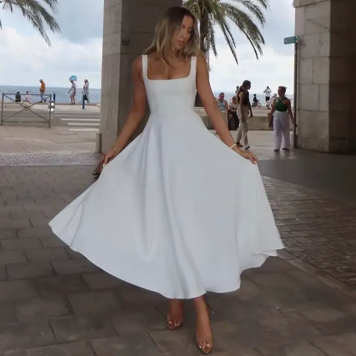 Robe longue d'été unie pour femme