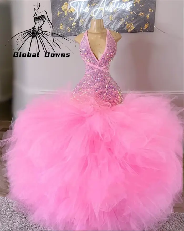 Robe de Rhlongue à paillettes roses pour filles