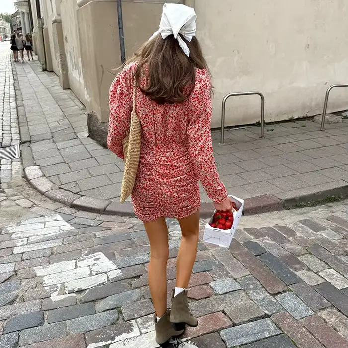 Linad Vintage col en V profond imprimé robe courte Sexy été taille haute plissée Mini
