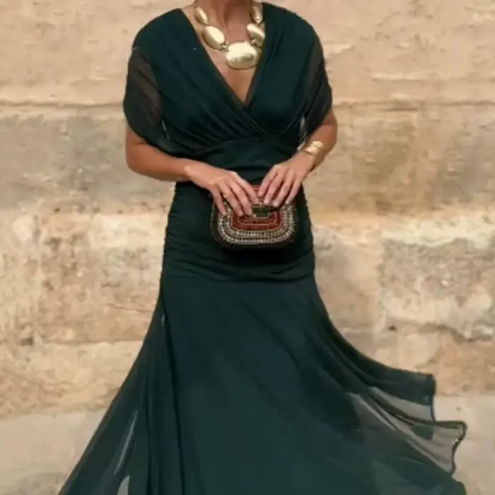Robe de soirée longue en maille plissée pour femmes