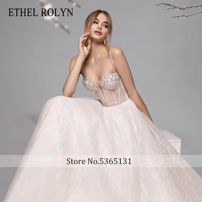ETHEL ROLYN a-ligne robes De mariée pour femme bretelles Spaghetti Appliques scintillant Tulle rose robe