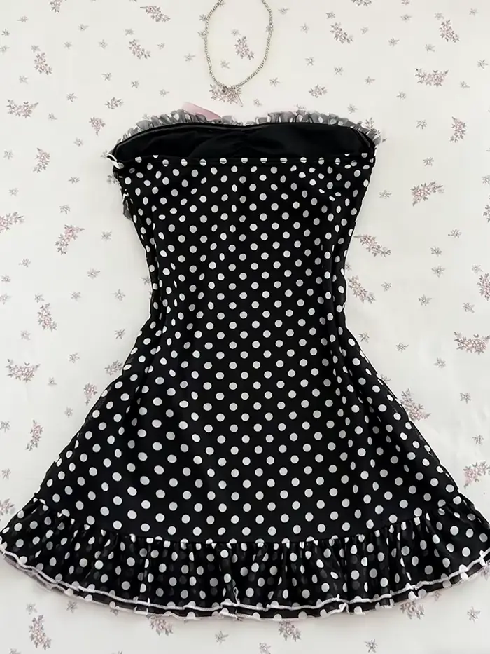 Robe babydoll noire à pois pour femmes