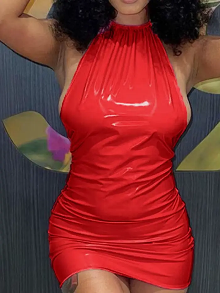 Robe moulante en Imitation cuir PU pour femmes