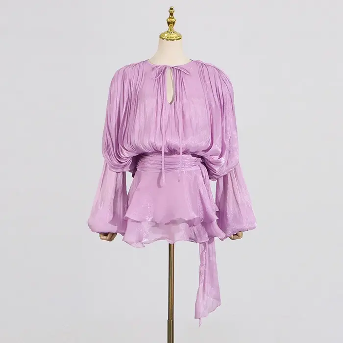 Robe mini élégante Gaono coupe trapèze à lacets pour fête manches évasées mode féminine soirée d'été automne