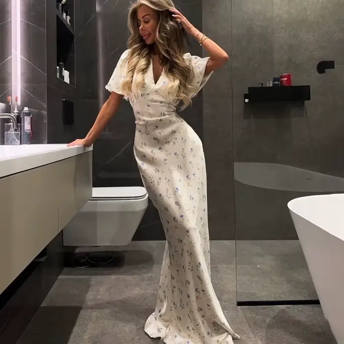Robe longue élégante à imprimé floral pour femmes