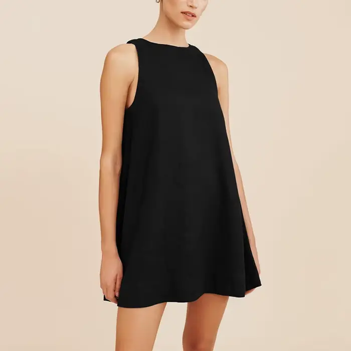 Robe élégante en coton et lin pour femmes, Mini robe d'été courte sans manches, plage, vacances, Str