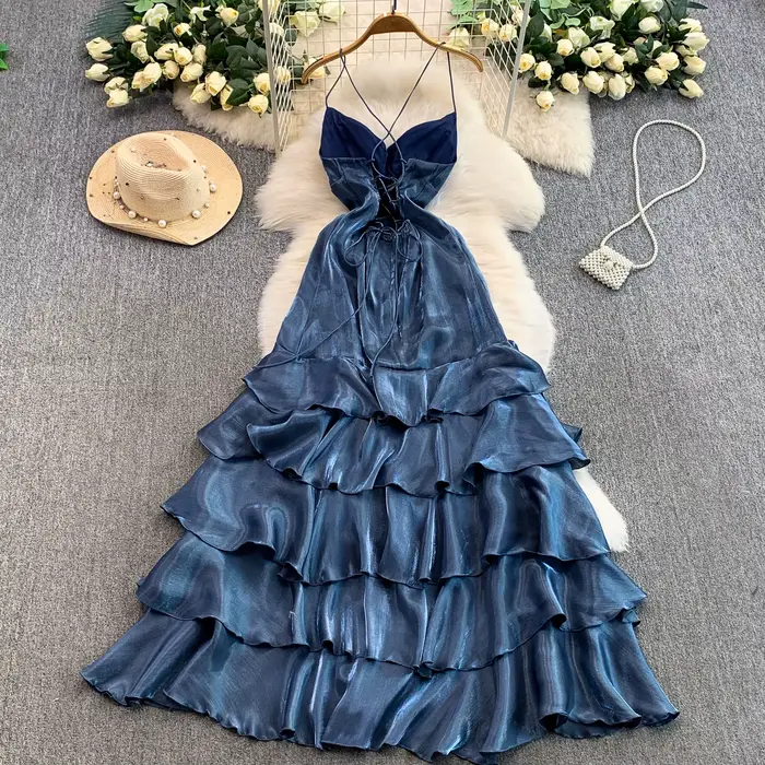 Chic vintage sans manches à volants robes de cérémonie élégantes hotsweet robe d'été femmes vêtements