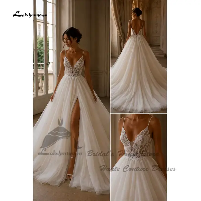 Robes de mariée sexy dos nu pour la plage Lakshmigown 2026 – Robes de mariée longues en tulle avec b