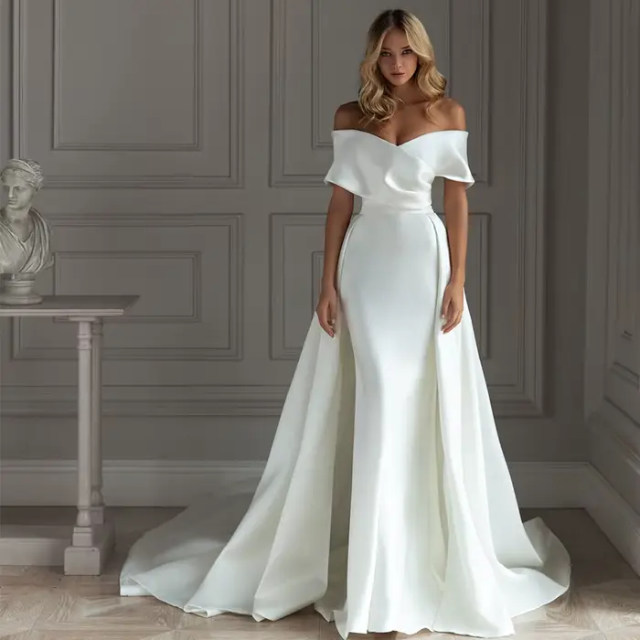 Robe De mariée blanche détachable, style sirène en Satin, épaules dénudées, sur mesure