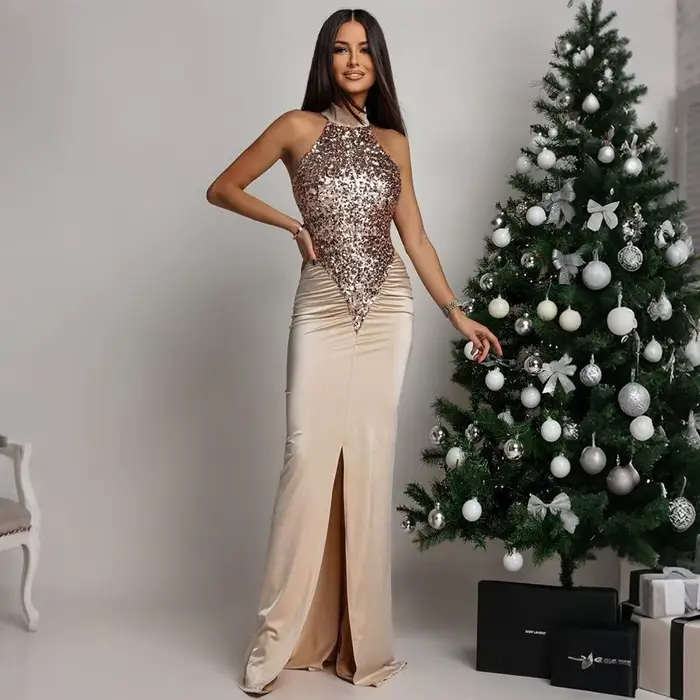 Robe en velours cloutée de diamants pour femmes, col carré, manches longues, coupe couvertes, robe d