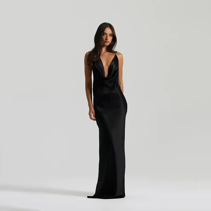 Robe de soirée sexy à décolleté plongeant, élégante, dos nu, col halter en satin, robe de soirée déc