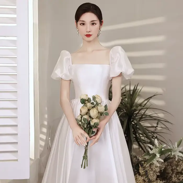 Robe de mariée légère française, Style forêt, robe de Toast en Satin, tempérament Simple, cintrée à 