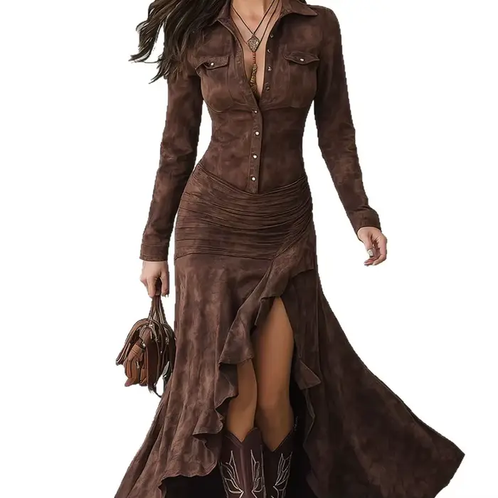Robe longue moulante à col haut pour femmes
