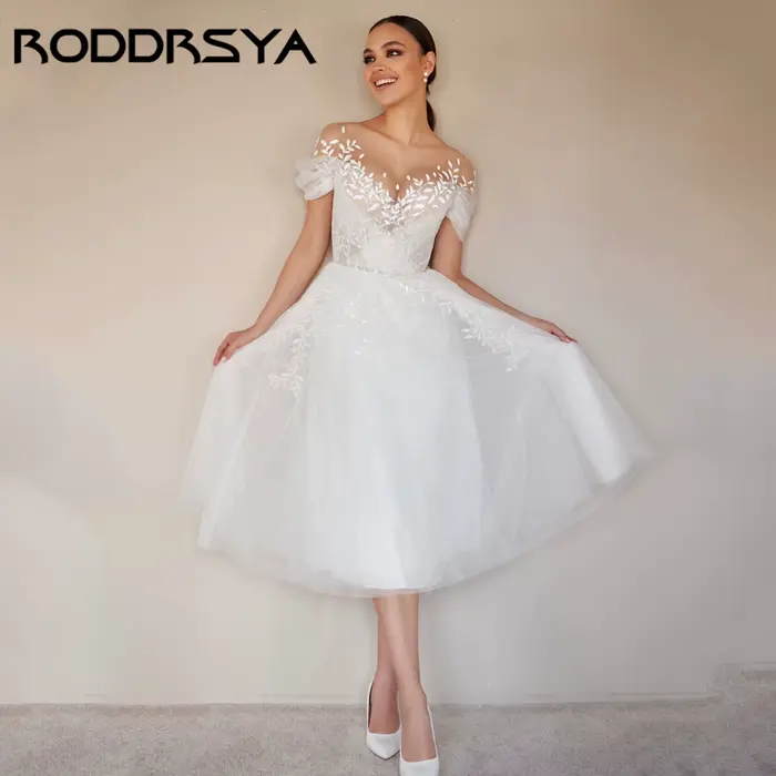 Robe de mariée trapèze en tulle personnalisée avec manches lanternes, dos nu et illusion pour femmes, occasions spéciales