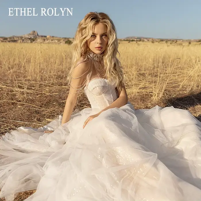 ETHEL ROLYN robe de mariée trapèze charmante cristal froncé chérie sans manches
