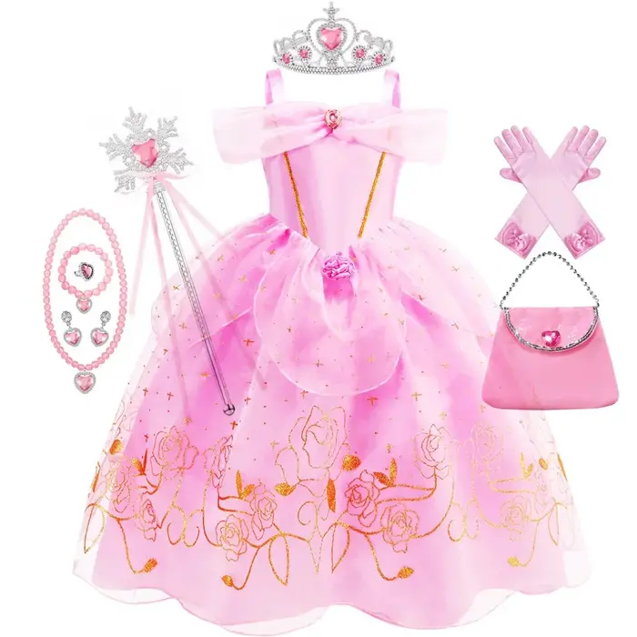 Robe Aurora pour Filles Déguisement de Fête d'Anniversaire et d'Halloween Polyester avec Rubans Style Chinois pour Occasions Spéciales