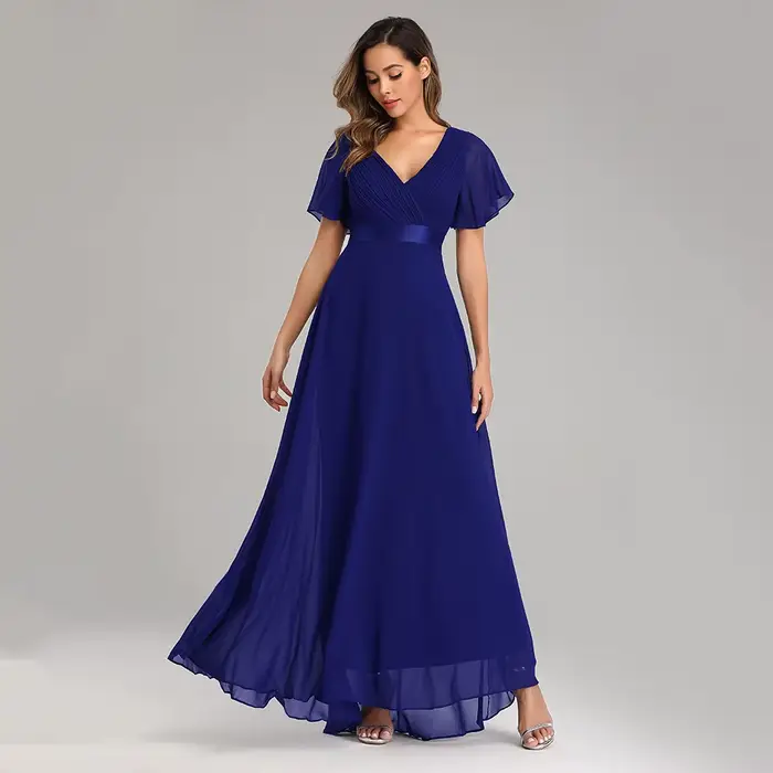 Robe de soirée élégante en mousseline de soie avec col en V et volants pour femmes, occasions spéciales, soirée officielle, mariage