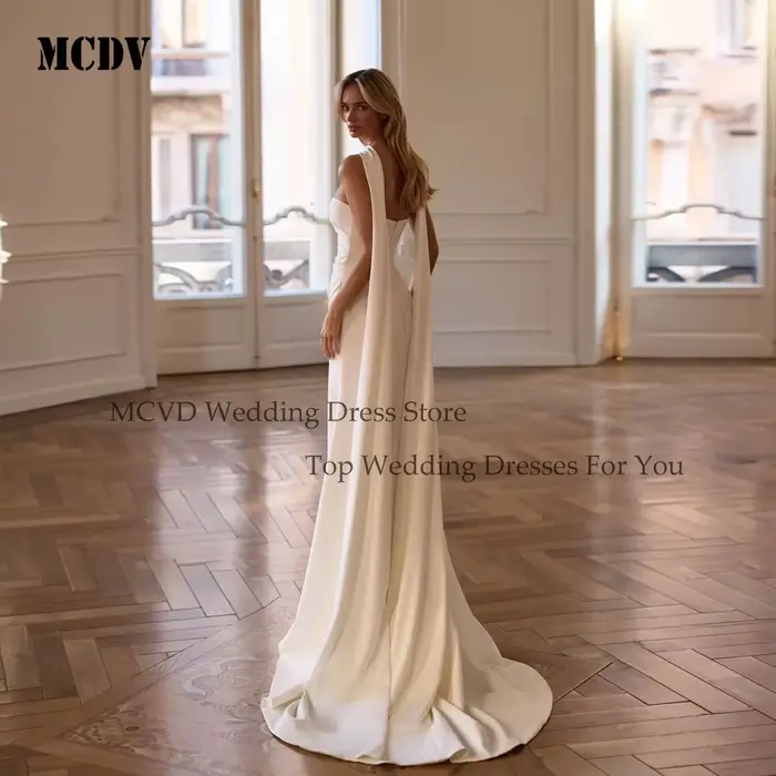 Robe de mariée sirène en satin avec traîne longue pour cérémonie civile et réceptions élégantes femmes enceintes occasions spéciales