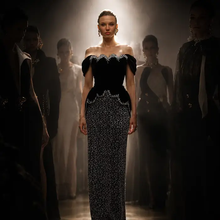 Robe de soirée droite de luxe noire Sharon Said Dubai
