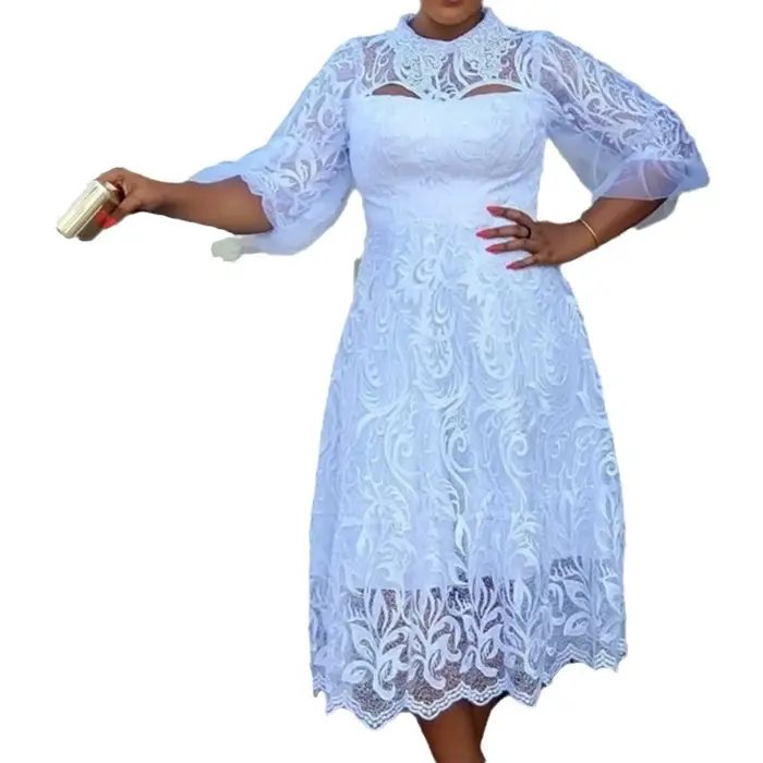 Robe transparente en dentelle blanche pour femme avec doublure