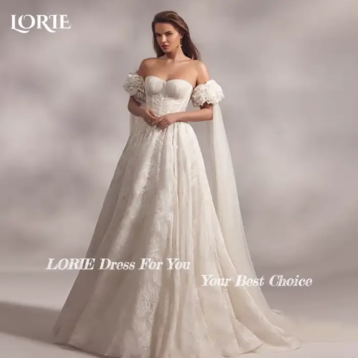 LORIE dentelle robes de mariée chérie bouffée épaules dénudées princesse robe