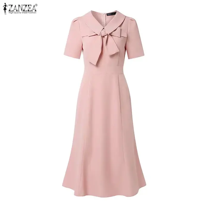 Robe Sirène Élégante ZANZEA en Polyester pour Femmes, Taille Empire, Style Sirène, Couleurs Abricot, Bleu, Rose, Occasions Spéciales