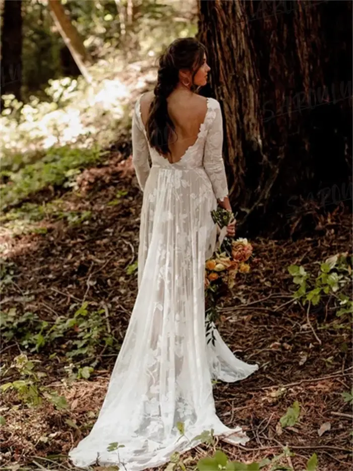 Robe de mariée bohème à manches longues