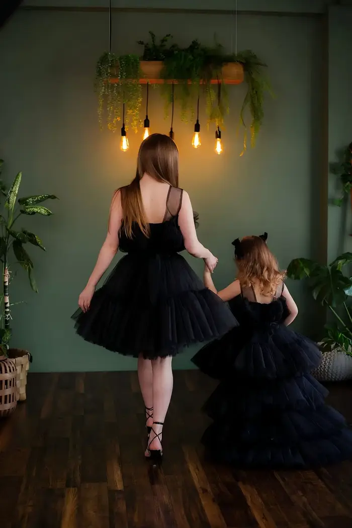 Robes Tutu Noires Haute Couture pour Mère et Fille