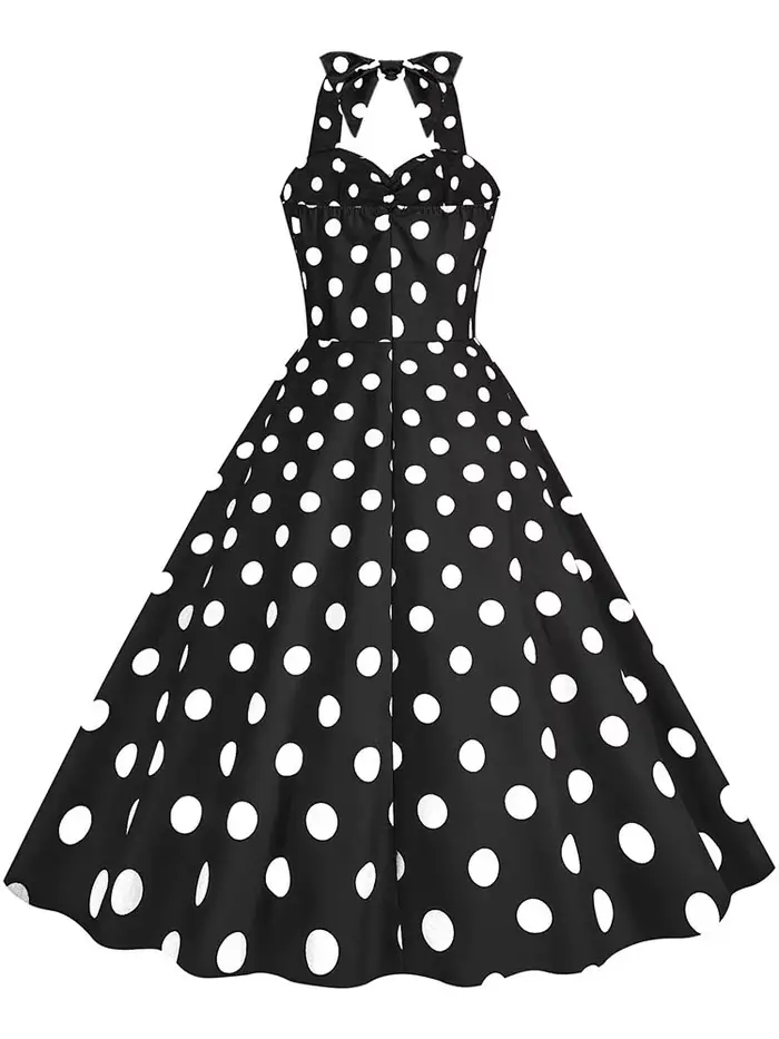Robe vintage à pois noirs pour femmes