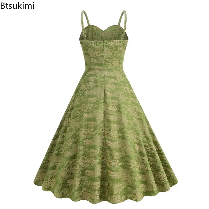 Robe vintage en jacquard blanche style chinois pour soirée de bal, anniversaire, fête, taille haute, froncée, col en V, coupe évasée pour femme occasions spéciales