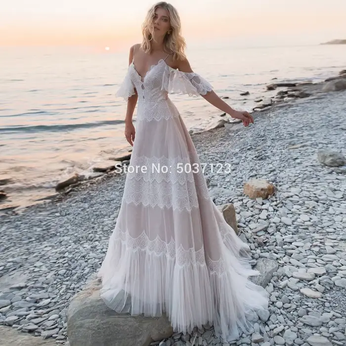 Robe de mariée bohémienne coupe trapèze