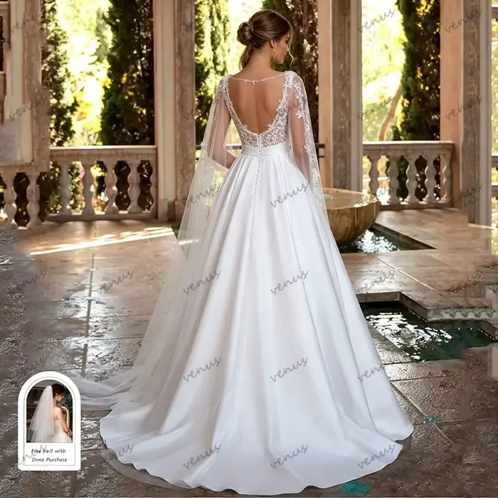 Robes de mariée classiques en satin coupe A-line, robes de mariée à volants en dentelle, charmantes robes de mariée, Vestidos De Novia personnalisées 2026