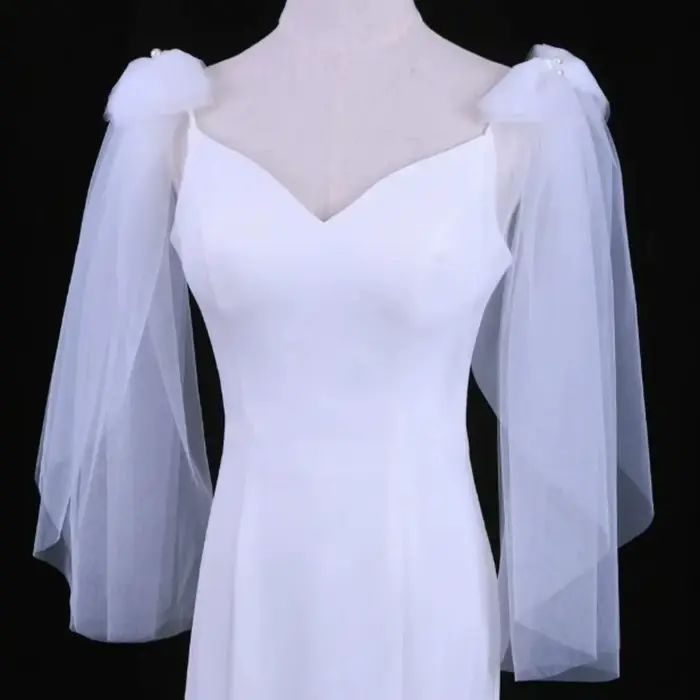 Robe de mariée en tulle plissé avec châle en perles brillantes, nœud transparent et gaze dorée pour femmes occasions spéciales mariage galas cérémonies