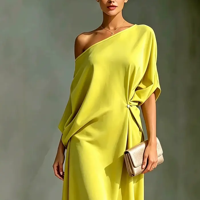 Robe midi asymétrique à une épaule avec nœud à la taille