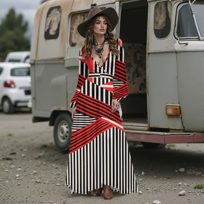 Robe longue style rétro des années 70 pour femme