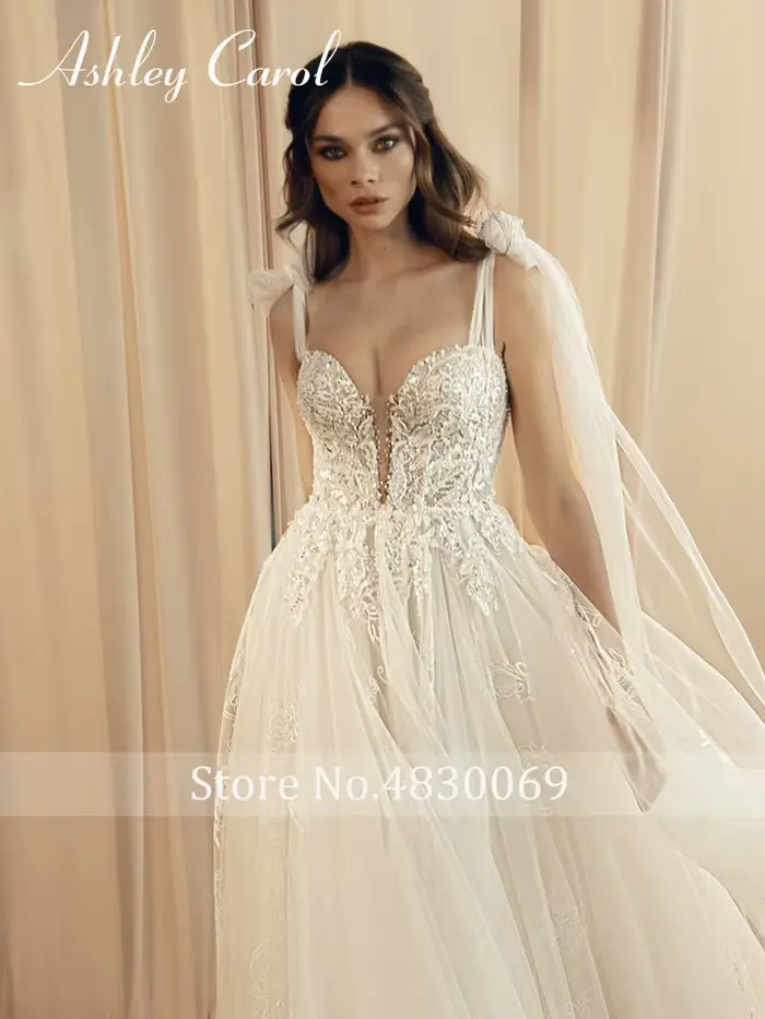 Robe de mariée Ashley Carol Boho avec rubans et appliques en tulle pour femmes, occasions spéciales et soirées festives