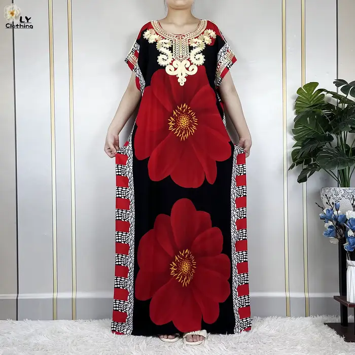 Robe à manches courtes en coton imprimé floral pour femmes