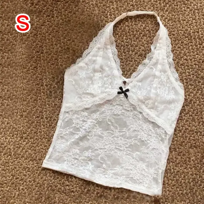 Robe licou en dentelle Polyester, transparente, col en v, Camisole ajourée, Sexy, respirante, vêteme
