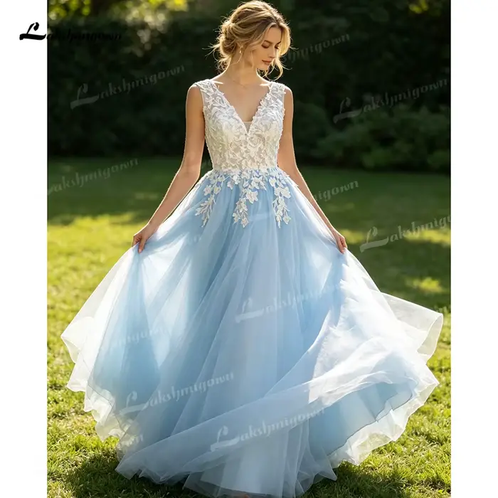 Robe de mariée élégante bleu ciel clair