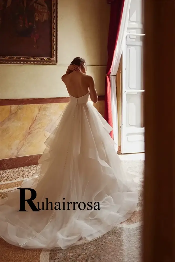 Ruhair attrayant chérie robes De mariée a-ligne à plusieurs niveaux froncé sans manches bouton robe De mariée Vestido De Noiva personnalisé