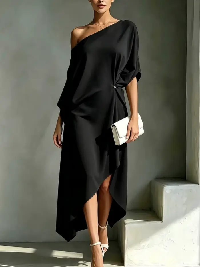 Robe élégante à épaules dénudées et manches courtes pour femme