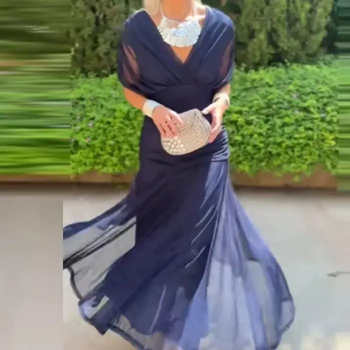 Robe de soirée longue en maille plissée pour femmes